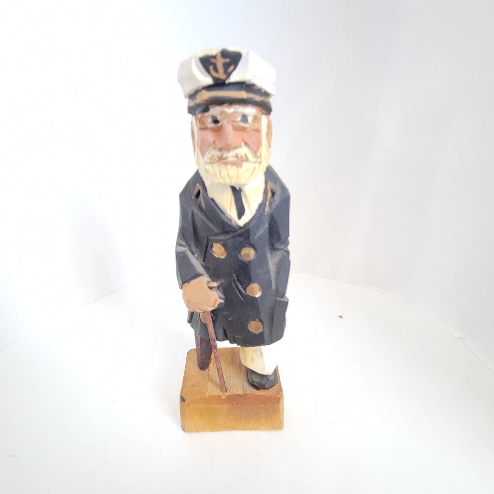 Vintage Nanco Nautical Wooden Sea Captain Sculpture Black White Leg Figure
